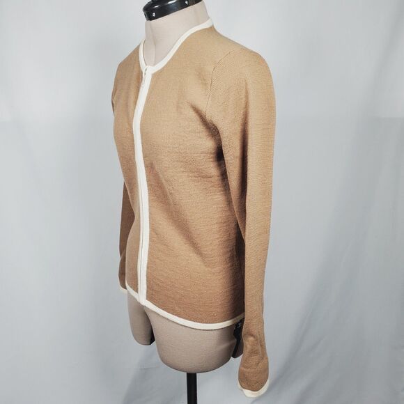 J Crew Women's Sweater Small Brown Merino Wool Long Sleeve Full Zip Classic - Picture 2 of 9